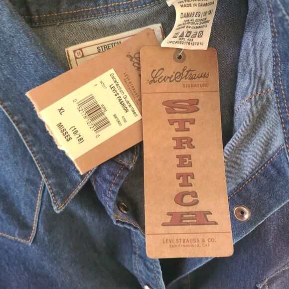NEW Levi Strauss Signature Denim Western Pearl Snap Shirt Button Up Womens Sz XL - Picture 7 of 10